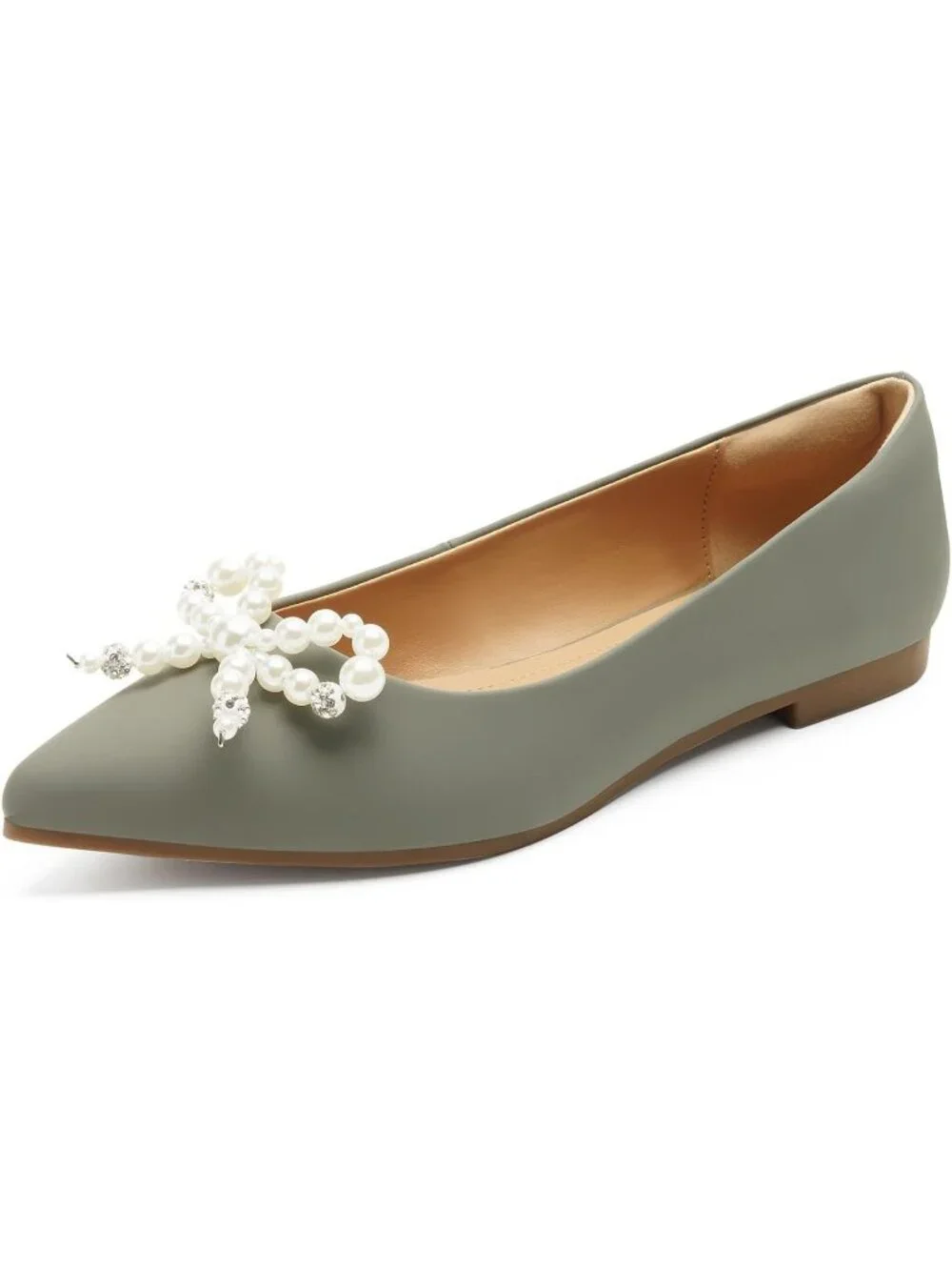 FUNKYMONKEY Women's Grey Faux Leather Pointed Toe Slip On Ballet Low Heel Flats